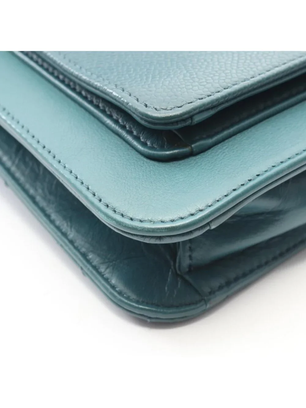 Chanel Shoulder Bag Quilted 2-Way Blue Green Leather